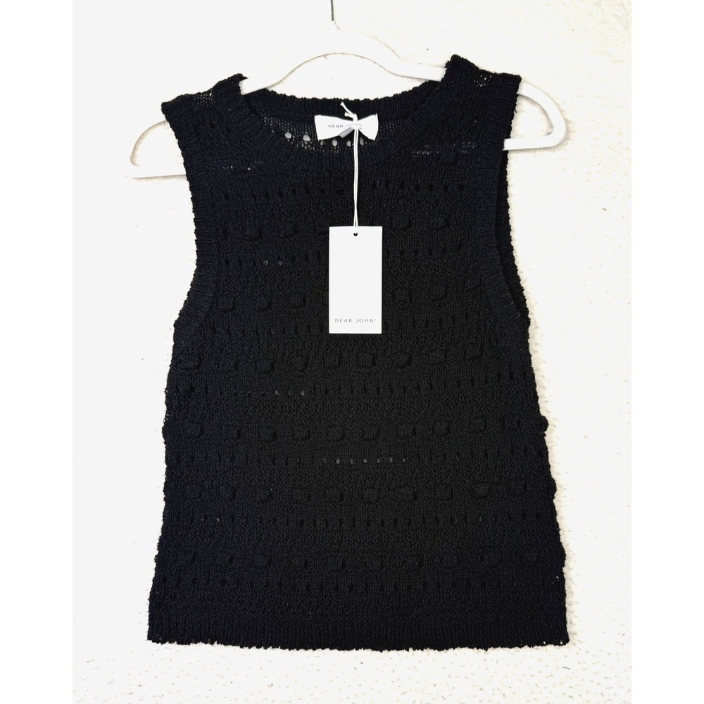 Dear John Sweater Vest Womens XS Black Magnolia Crochet Knit Preppy Old Money